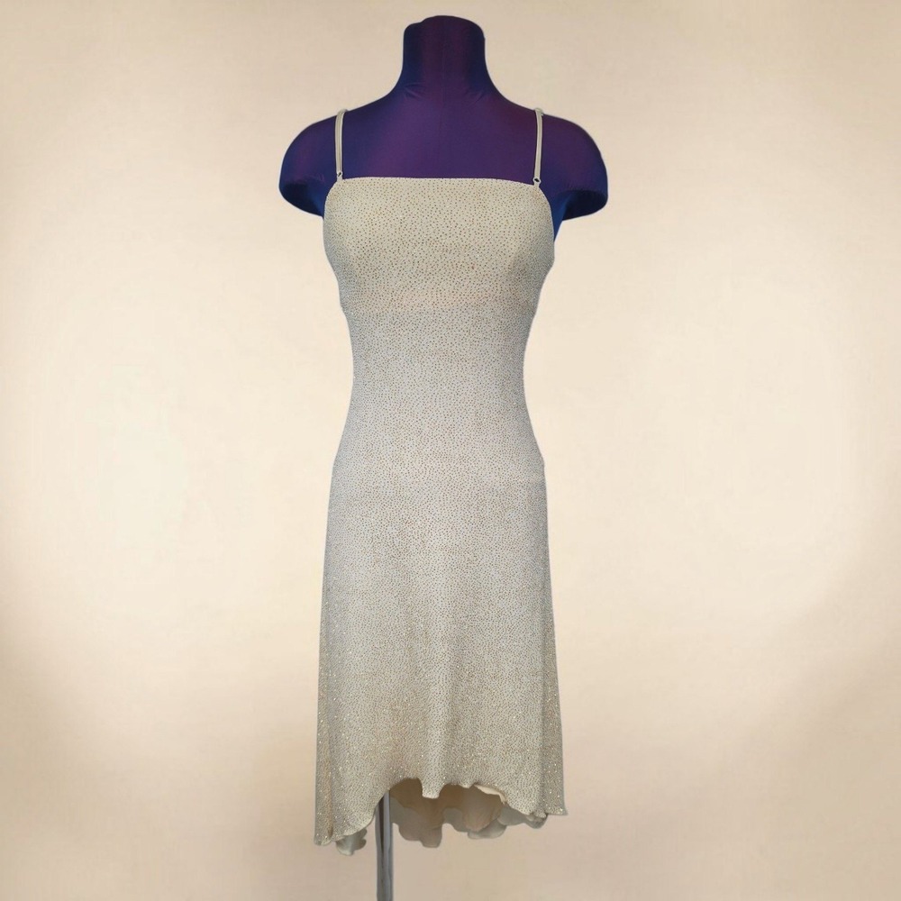 Vintage Y2K Jodi Kristopher Cream Gold Glitter High Low Formal Dress Small